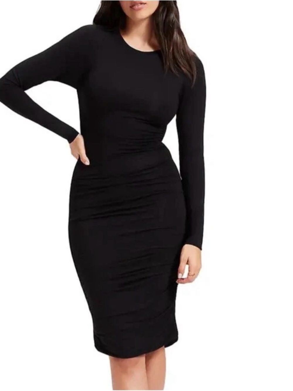 Good American Black Long-Sleeve Bodycon Midi Dress